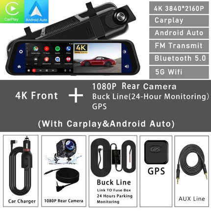 Dash Cam Mirror Screen 4K Front Rear Camera Driving Recorder Astoria Lifestyle