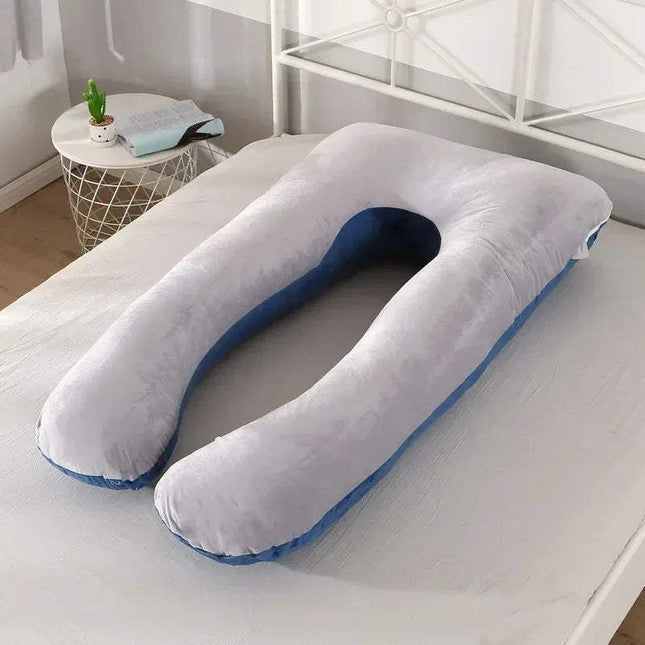 U-shaped 130x70cm Pregnancy Pillow on a bed in a bedroom setting