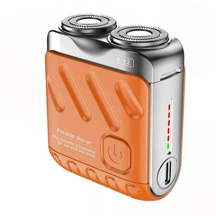 Mini Waterproof Electric Shaver showcased in a compact, portable design with dual rotary heads, perfect for travel.