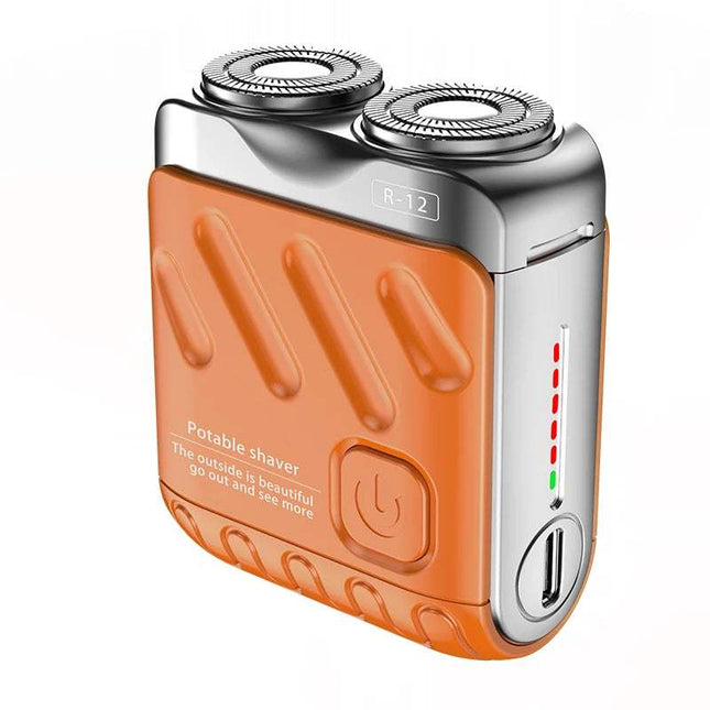 Mini Waterproof Electric Shaver showcased in a compact, portable design with dual rotary heads, perfect for travel.