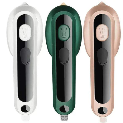 Electric 30W Mini Portable Steam Iron in white, green, and rose gold colors for travel and home use. - Astoria Lifestyle