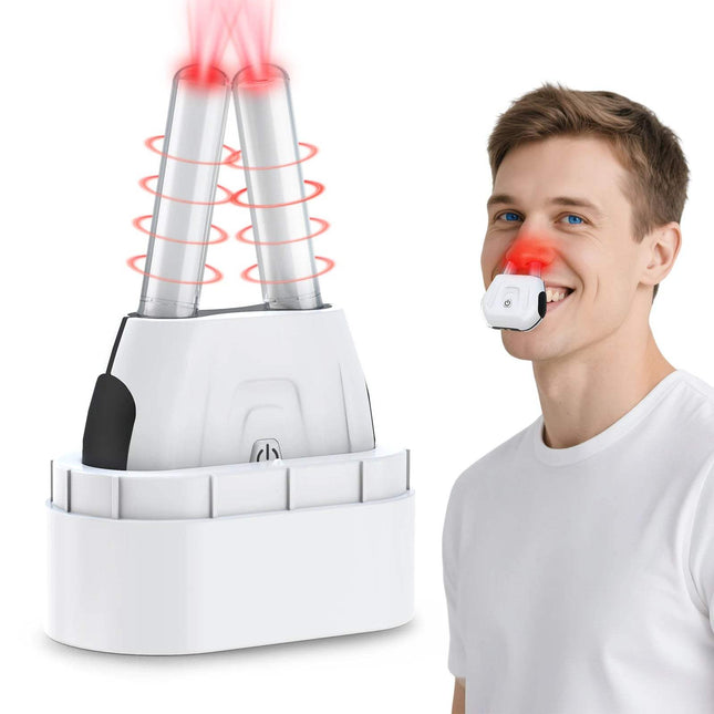 Red Light Nasal Therapy Device in use by a man for nasal care and wellness. Astoria Lifestyle