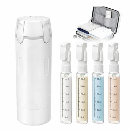 4-in-1 Travel Dispenser Bottle with four spray compartments for easy travel organization.