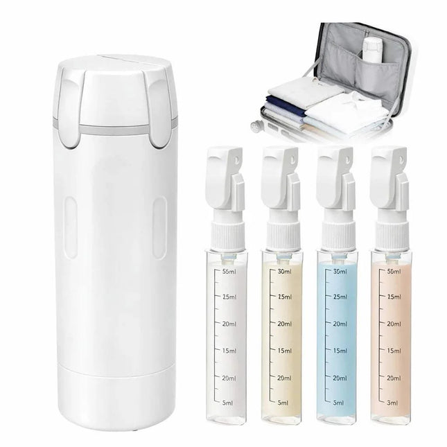4-in-1 Travel Dispenser Bottle with four spray compartments for easy travel organization.