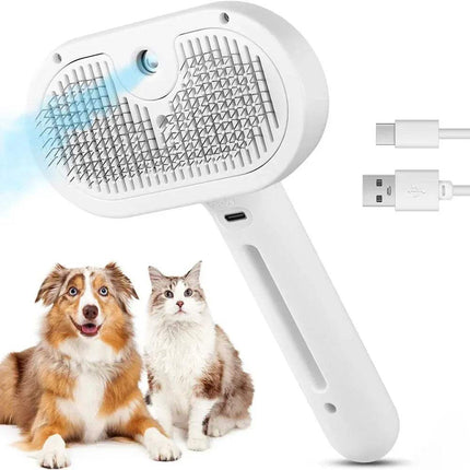 Pet Steam Grooming Comb 3-in-1 Self-Cleaning Mist Brush with dog and cat for easy grooming. - Astoria Lifestyle