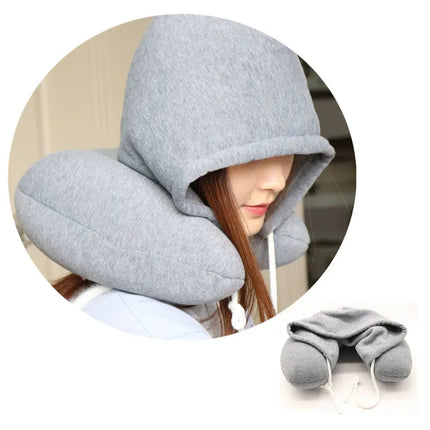 Hooded Travel Neck Pillow Memory Foam Support for Travel Rest Astoria Lifestyle