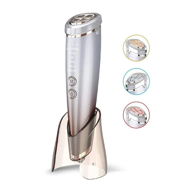 EMS High Frequency Facial Massager in a stylish stand with multiple settings for skin care.