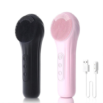 Sonic Waterproof Facial Cleansing Brush in black and pink, showcasing deep clean and massage features.