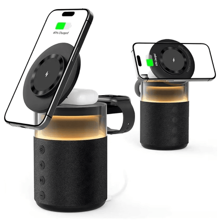 5-in-1 Magnetic Wireless Charging Station with phone and earbuds charging, showcasing sleek design and functionality.