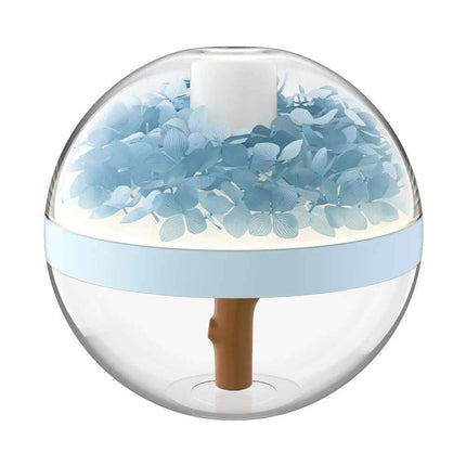 Clear spherical container with blue floral arrangement on a white 270ML Flower Air Humidifier background