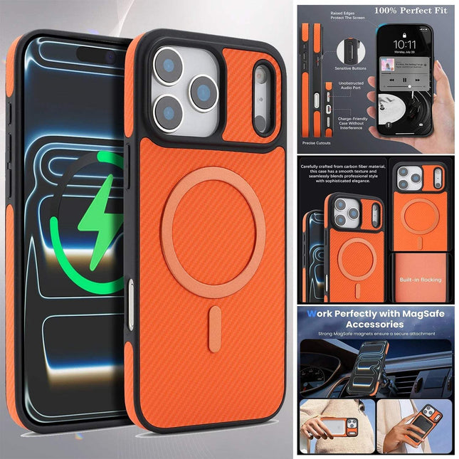Carbon Fiber Case for iPhone displaying MagSafe compatibility and ergonomic design for enhanced protection. Astoria Lifestyle