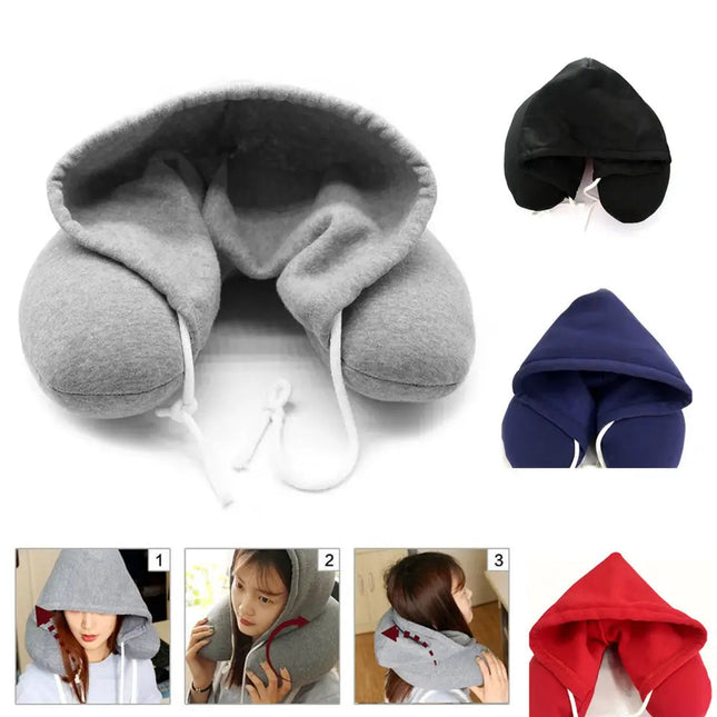 Hooded Travel Neck Pillow Memory Foam Support for Travel Rest Astoria Lifestyle