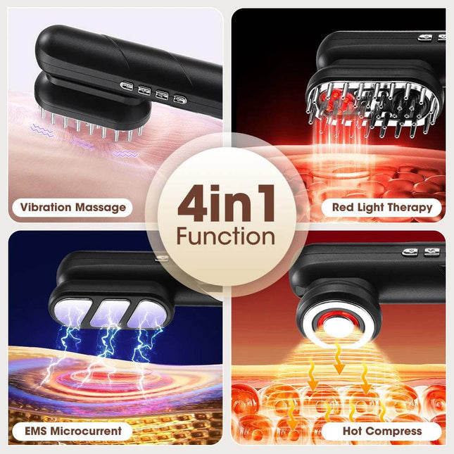 4 In 1 Electric Scalp Comb EMS features vibration massage, red light therapy, EMS microcurrent, and hot compress functions. Astoria Lifestyle