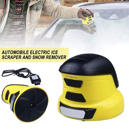 Electric Windshield Scraper for quick ice and snow removal with rotating disk and ergonomic design.