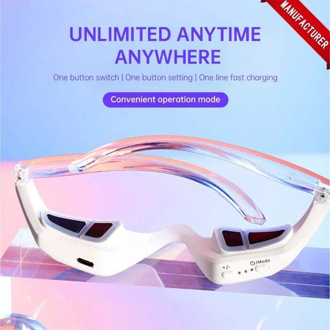 3D Red Light EMS Eye Massager with transparent design and convenient operation mode for eye care therapy. Astoria Lifestyle