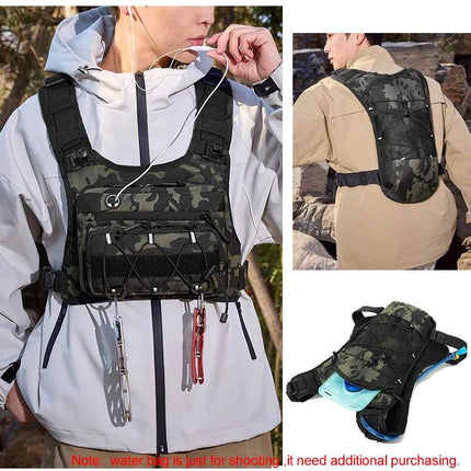 Hydration Backpack Vest worn by a person, showcasing storage compartments for running and hiking essentials. Astoria Lifestyle