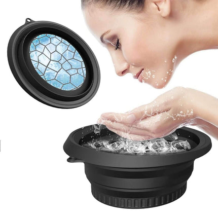 Facial Ice Bath Bowl demonstrating full-face immersion for skin revival and pore tightening with water.