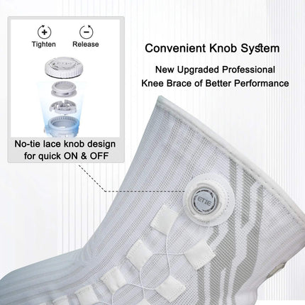 Adjustable Knee Brace with Patella Support Stabilizer showcasing convenient knob system for quick adjustments.