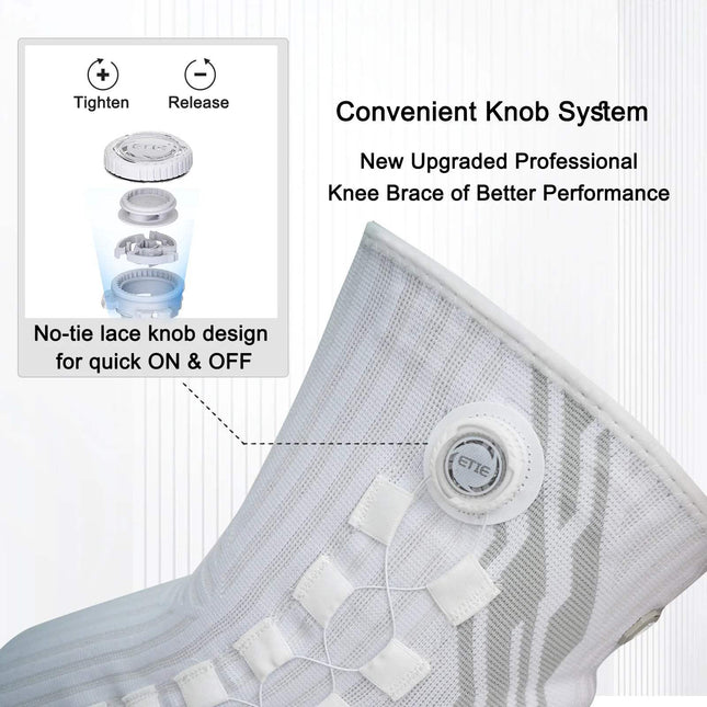 Adjustable Knee Brace with Patella Support Stabilizer showcasing convenient knob system for quick adjustments.
