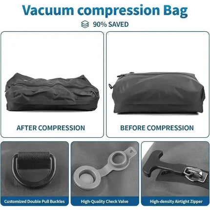17L Vacuum Compression Bag before and after compression showcasing space-saving features.