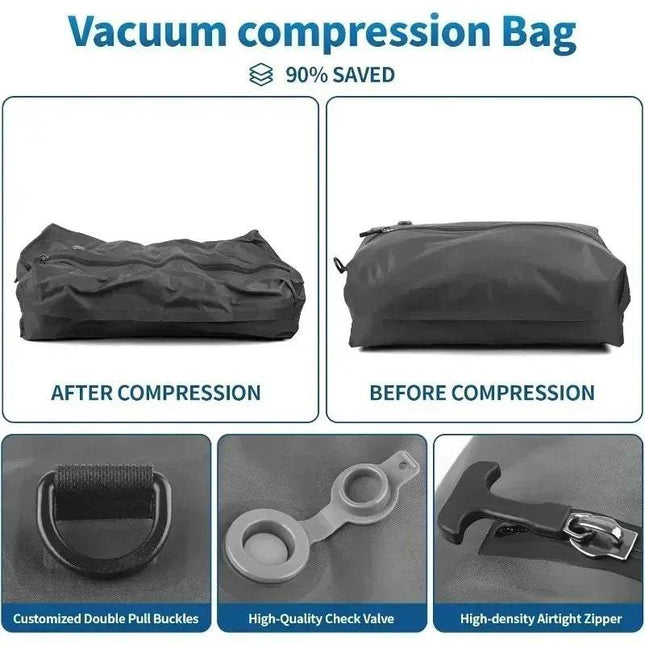 17L Vacuum Compression Bag before and after compression showcasing space-saving features.