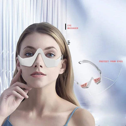 3D Red Light EMS Eye Massager being used to promote eye care and relaxation with a model wearing the device. Astoria Lifestyle