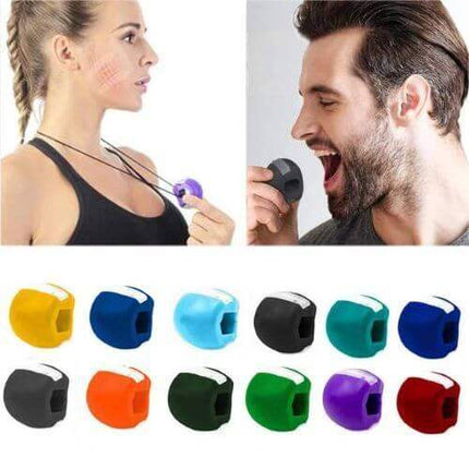 Jawline Trainer for facial muscle toning, featuring silicone chew pads in various colors.