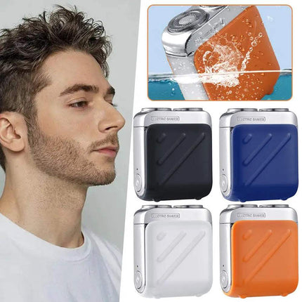 Mini Waterproof Electric Shaver in four colors, highlighting its waterproof feature and compact design for travel grooming.