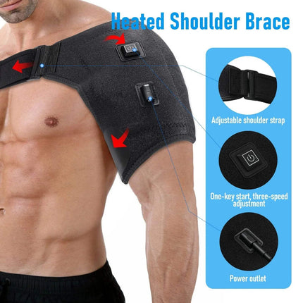 USB Heated Shoulder Brace Rotator Cuff with adjustable strap and heat settings for pain relief and therapy.