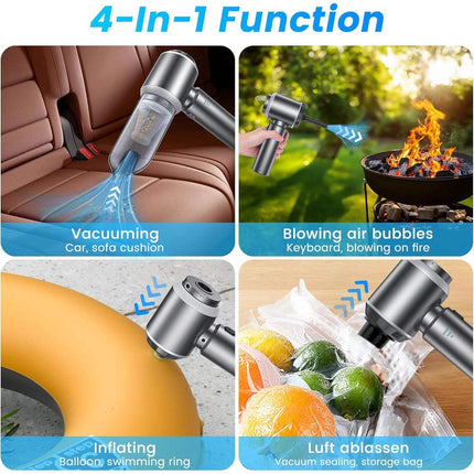 4 in 1 Portable Vacuum Cleaner showcases its vacuuming, inflating and blowing functions for versatile cleaning and maintenance.