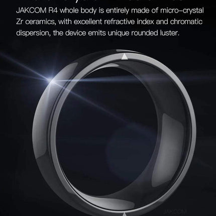 Jakcom R4 Smart Ring showcasing micro-crystal Zr ceramics for unique rounded luster and excellent refractive index.