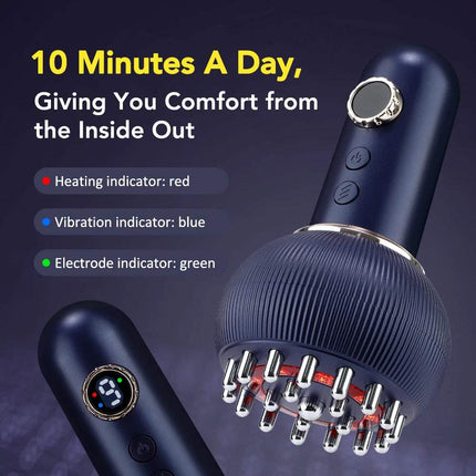 Electric Meridian Brush Gua Sha Cupping Massager with heating, vibration, and electrode indicators.