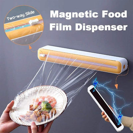 Foil and Plastic Wrap Organizer with magnetic food film dispenser, featuring two-way slide for easy use.