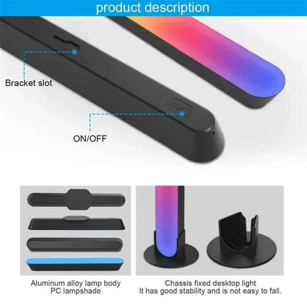 RGB Symphony Lights LED Atmosphere Kit desktop lamp components and features including ON/OFF and bracket slot. - Astoria Lifestyle