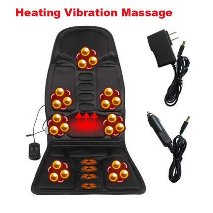 Multi-Mode Vibrating Massage Chair Pad showcasing heating and vibration features with controllers.