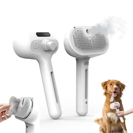 Pet Steam Grooming Comb, a 3-in-1 self-cleaning mist brush for easy pet grooming. - Astoria Lifestyle