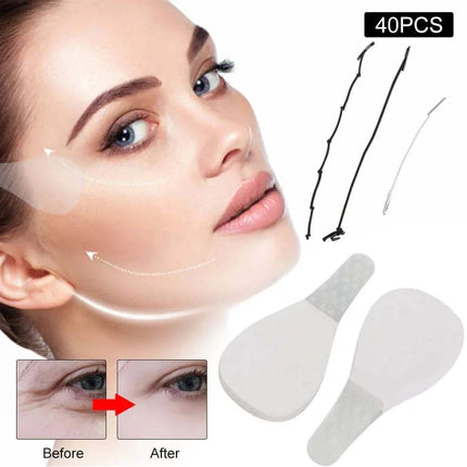40x Face Tapes for instant face lift, smoothing sagging skin and enhancing facial contours with before and after images.