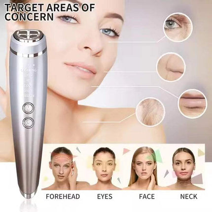 EMS High Frequency Facial Massager showcasing target areas of concern including forehead, eyes, face, and neck.