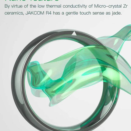 Jakcom R4 Smart Ring showcasing its nano feature with smooth green waves and a sleek design.