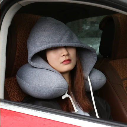 Hooded Travel Neck Pillow Memory Foam Support for Travel Rest Astoria Lifestyle