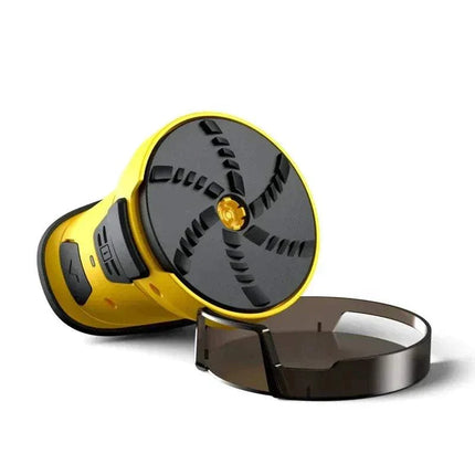 Electric Windshield Scraper featuring a rotating disk for easy ice removal and a quick-release cutting disc.