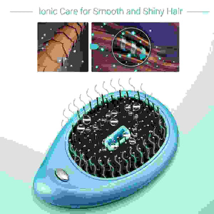 Anti-Static Ionic Vibrating Hair Brush showcasing ionic care for smooth and shiny hair with a close-up on hair strands.