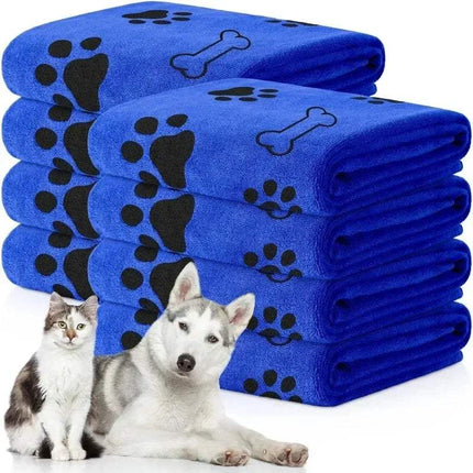 Dog Drying Towel ultra-absorbent microfiber towels in blue with paw prints, ideal for pets drying after bath or swim.
