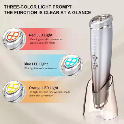 EMS High Frequency Facial Massager with three-color LED lights for different skin care modes.