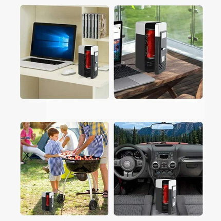 Mini USB Fridge for Beverages & Cans in various settings: office, outdoor, and car. - Astoria Lifestyle