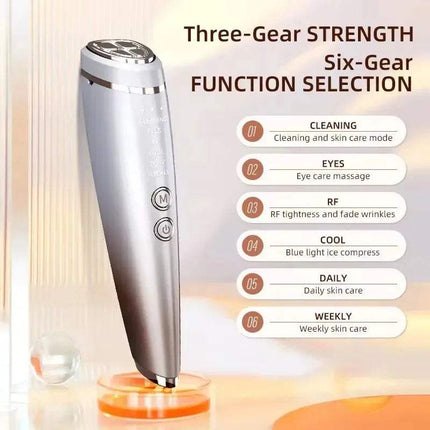 EMS High Frequency Facial Massager with three-gear strength and six-gear function selection for skin tightening.