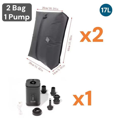 17L Vacuum Compression Bag set including 2 bags and 1 pump for effective space saving in travel.