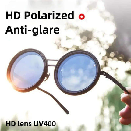 Adjustable Dimming Sunglasses Sunglasses with 'HD Polarized Anti-glare' text and blurred outdoor background