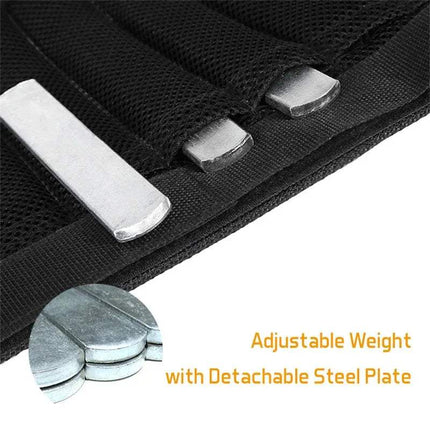 Black Adjustable Weighted Vest with adjustable weight and detachable steel plate on a white background