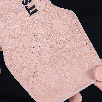 Close-up of a pink leather Weightlifting Grip Pads for Secure, Comfortable Lifting 